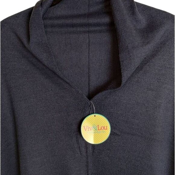 Viv and Lou Poncho Wrap Navy Knit Fringe Pullover Preppy Corpcore Lagenlook 26x3 - Picture 3 of 12